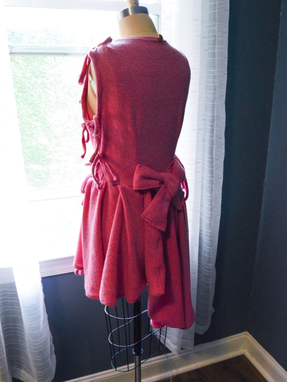 One of One Handmade, Dusty Pink Asymmetrical Soft Knit Mini Dress, with Bows - Picture 15 of 17